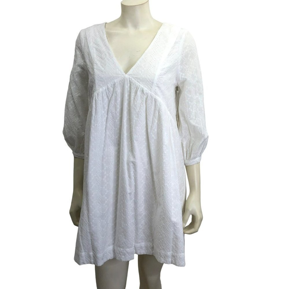 $98 EVERY WHITE EYELET‎ SHIFT 3/4 SLEEVE DRESS XSM NEW WITH TAG